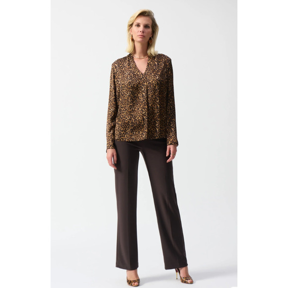 NWT Joseph Ribkoff Beige/Black Satin Animal Print Top Style 244253 Size 8 - Picture 8 of 10